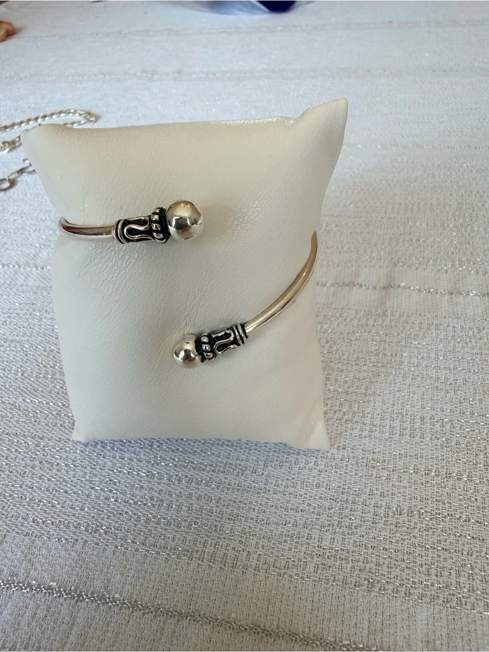 Sterling Silver 950 Hinged Bangle Bracelet with Decorative Bead Accents